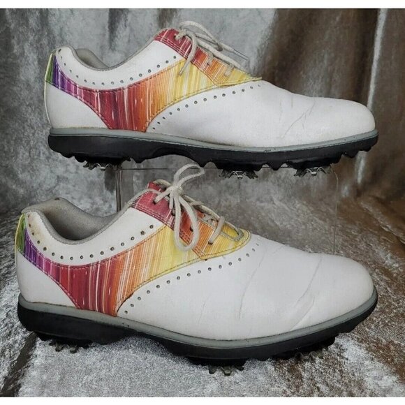 Foot Joy eMerge White Rainbow Leather Lace Up Comfort Womens Golf Shoes Size 7 - Picture 1 of 14
